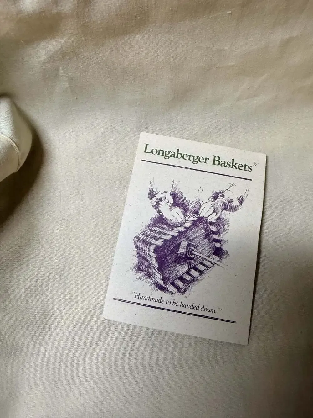 Vintage 1991 Longaberger Handled Basket with Lace-Trimmed Liner